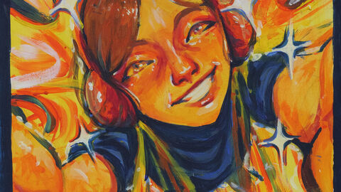 Ein Comicmädchen fliegt auf den Betrachter zu