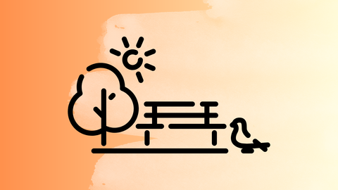 Gezeichnet: Parkbank, Baum, Sonne, Vogel