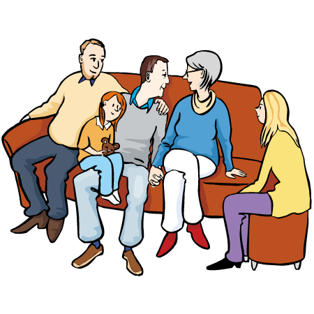 Der Mann in der Mitte ist krank. Bei seiner Familie zu sein tut ihm gut.